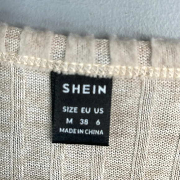 SHEIN Wide Ribbed Fuzzy Sweater Oatmeal Scoop Neck Cuffed Long Sleeve Stretch  M - Picture 8 of 11